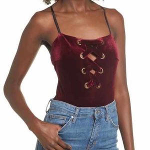 Lush // Lace Up Velvet Bodysuit